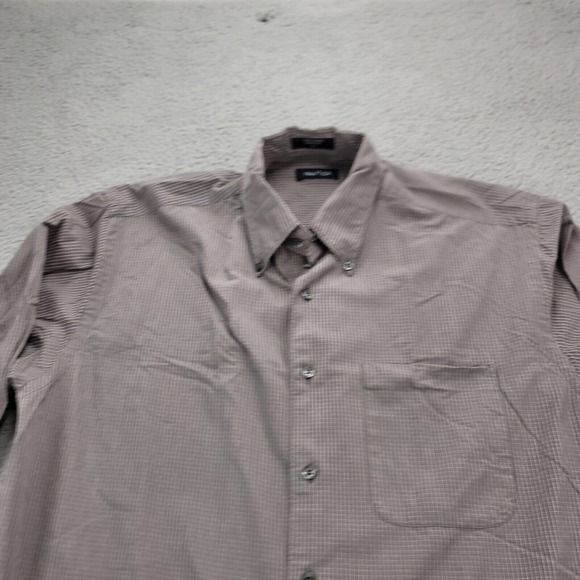 Nautica Shirt Mens Large Brown Striped Button Down Long Sleeve Pocket - Picture 7 of 13